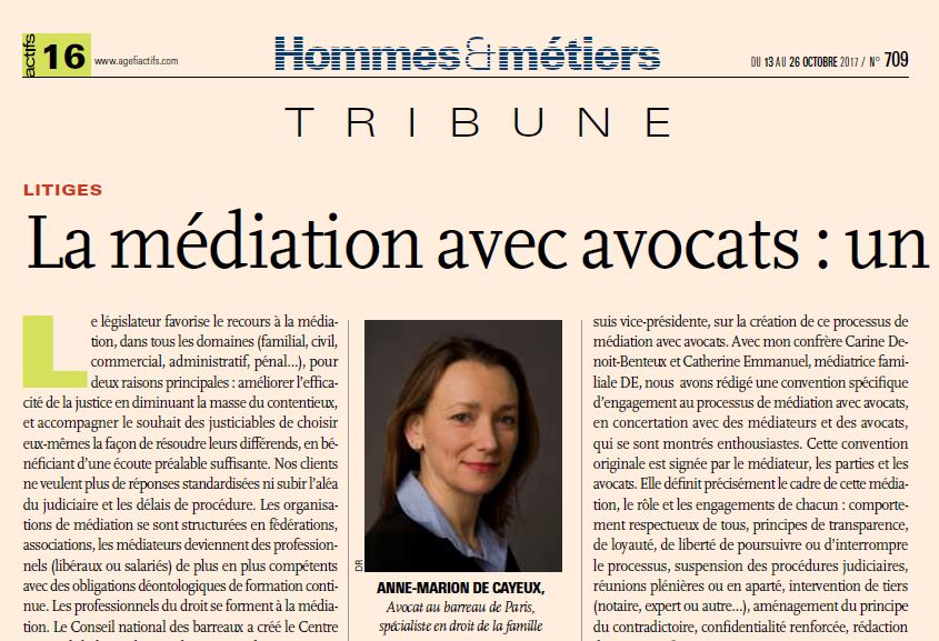 Mon article dans AGEFI ACTIFS sur "la médiation avec avocats : un processus efficace et sécurisé"